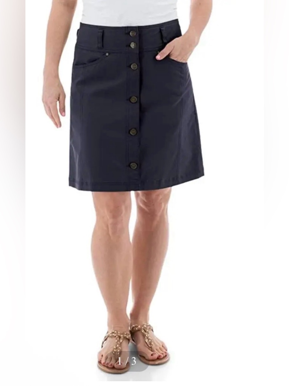 Aventura Clothing Blake Skirt Women's 6 Navy Organic Cotton Button Front NWOT
